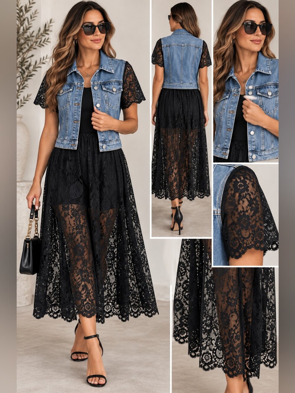 ILLORD Denim Black Lace Duster One Size NWT